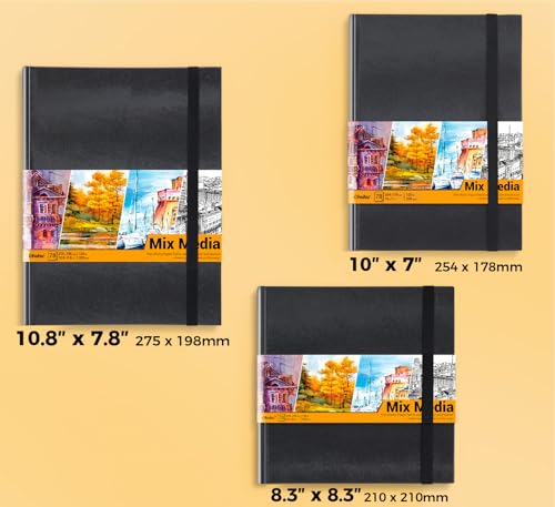 Ohuhu Mixed Media Pad - 8.3" x 8.3" Square Mix Media Sketchbook, 120 LB/200 GSM Heavyweight Papers, 78 Sheets/156 Pages, PU Hardcover Multi-Media Paper Pad for Acrylic Painting Christmas Gift - size: 8.3" x 8.3"