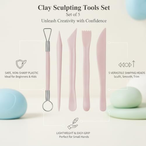 Clay Sculpting Tools Set, 5-Piece Plastic Modeling Kit for Shaping Soft Clay and Resin, Starter Craft Supplies (Set of 5)