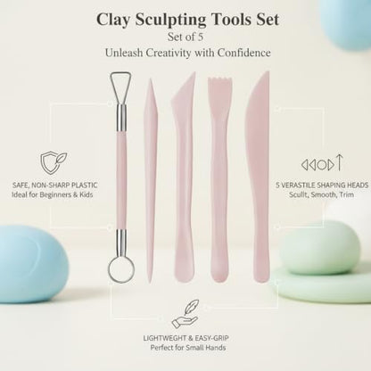 Clay Sculpting Tools Set, 5-Piece Plastic Modeling Kit for Shaping Soft Clay and Resin, Starter Craft Supplies (Set of 5)
