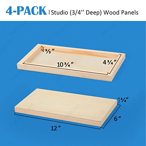 Falling in Art Unfinished Birch Wood Panels Kit for Painting, Wooden Canvas 4 Pack of 6x12’’ Studio 3/4’’ Deep, Cradle Boards for Pouring, Art, Crafts, Burning and More - size: 6'' x 12''