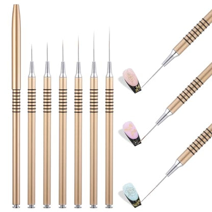 6Pcs Nail Art Liner Brushes Set, Fine Drawing Painting Details Design Striping Brush With Gel Polish Acrylic Handle Gifts Manicure Tools DIY Sizes 5/7/9/11/15/25mm, Gold - color: Gold