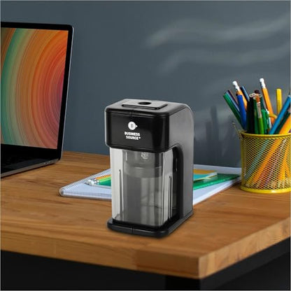 Business Source Electric Pencil Sharpener with Built-in Pencil Holder, AC Adapter Powered, Black