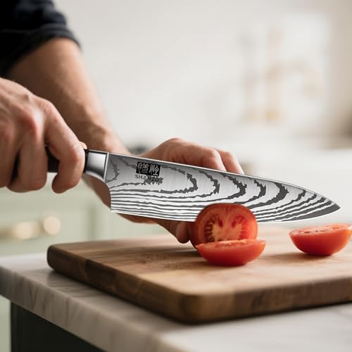 SHAN ZU Japanese Chef Knife Set 5 PCS, High Carbon Stainless Steel Ultra Sharp Kitchen Knives for cooking, Professional Chef Knife Set with Ergonomic Pakkawood Handle - color: 5 PC KNIFE SET