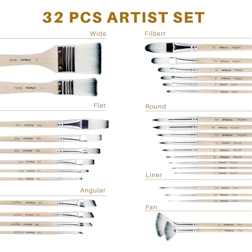 32 Pcs Acrylic Paint Brushes Set, Artist Painting Supplies Kit with Case - Professional Painting Tools for Oil Watercolor Gouache Canvas Rock - Art Essentials for Adults Teens Kids - style: 32 pcs