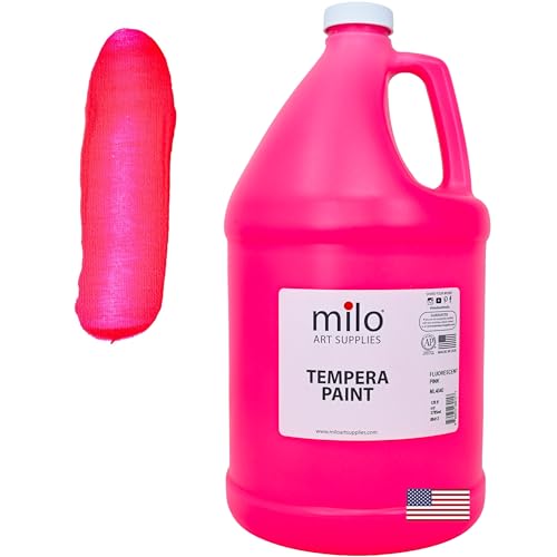 milo Fluorescent Hot Pink Neon Tempera Paint | 128 oz Bottle, 1 Gallon | Glows UV in Black Light | Non-Toxic Made in USA | Washable Bulk Art Paint for Party, Student, Classroom, Artist - color: Fluorescent Pink