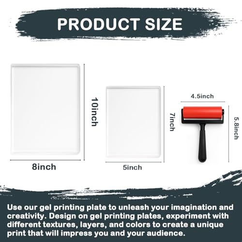 INNOVAYOU 5 * 7 and 8 * 10inch Gel Plates for Printing - Reusable, with Press Rubber, for Card Making, Arts and Crafts, Scrapbooking, Diary, Home Decoratio
