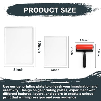 INNOVAYOU 5 * 7 and 8 * 10inch Gel Plates for Printing - Reusable, with Press Rubber, for Card Making, Arts and Crafts, Scrapbooking, Diary, Home Decoratio