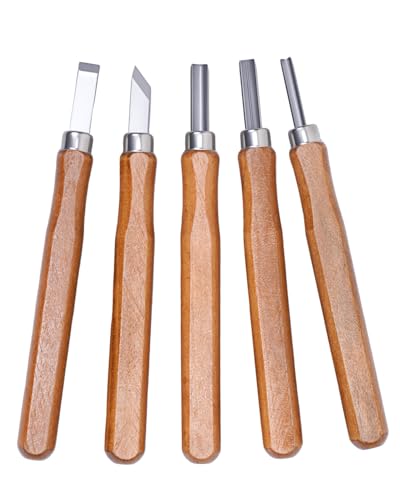 UCEC 5 Pack Linocut Wood Carving Tools Set Linoleum Hand Wood Carving Kit Whittling Knives V-Chisel Angled Gouge Half Round Woodcarving Tools Set Whittling Kit for Linocut Printmaking Supplies Gift - color: Wooden-5 Pack