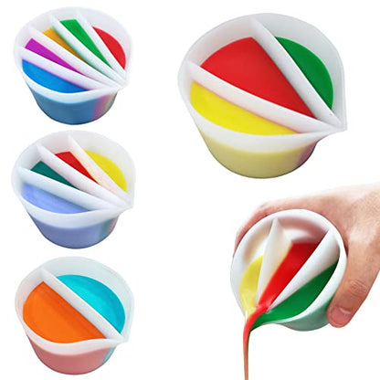 Split Cup for Paint Pouring, Fluid Art Split Cup Acrylic Paint Pour Split Cup Resin Pouring DIY Making Painting Tools Drawing Accessories Reusable Silicone Split Cup with Dividers - color: 3 Chambers