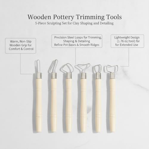 Wooden Pottery Trimming Tools, 5-Piece Sculpting Set for Clay Shaping and Detailing, Handheld Carving Kit for Wheel Throwing and Hand Building (Set of 5) - color: Beige