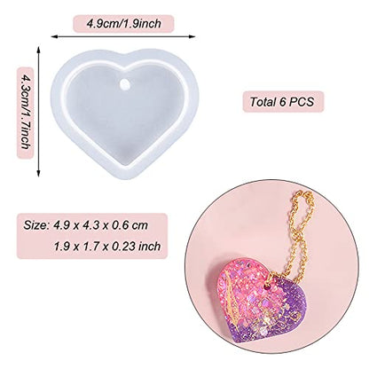 Weenkeey 6 Pcs Heart Shape Resin Mold Keychain Charms Silicone Jewelry Casting for DIY Craft Pendant Necklace - Love Heart Epoxy