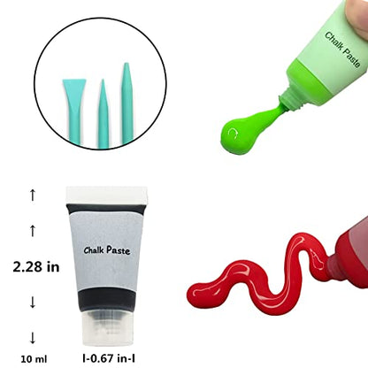 JAJADO 24 Pcs Chalk Paste and 2 Mini Squeegee, 10 ML Chalk Paste Paint Silk Screen Print DIY Tool for Stencil Transfers On Wood, T-Shirt, Cup, Gift Card, Home Art Craft Paste - color: 24 colors