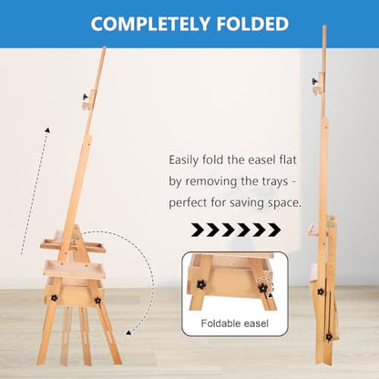 Falling in Art Large Wooden Painting Easel with Storage Drawer and Palettes, H-Frame Studio Easel Stand Holds Canvas up to 36 Inches, Suitable for Adults, Beginners, and Artists - style: Natural