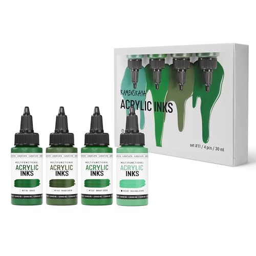 Kamenskaya Acrylic Inks for Artists - Acrylic Ink Set, Color Combination #11-4 pcs. 1 Fl Oz (30 ml) Each - color: Color Combination #11, style: Core Line