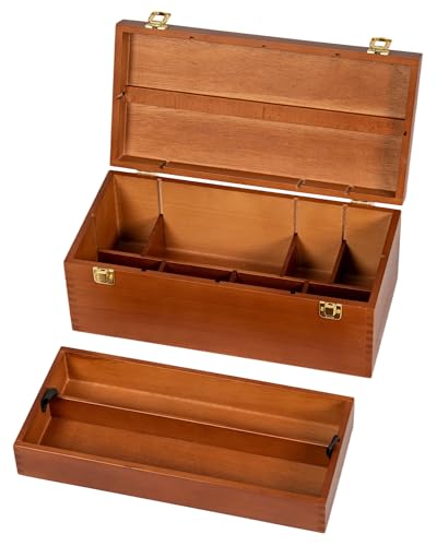 DJAR Large Art Supply Organizer Tool Box, Solid Beech Wood, Walnut | Portable Wooden Artist Storage Box, Sturdy and Durable, Perfect Carrying Case for Art Supplies and Crafts - color: Walnut