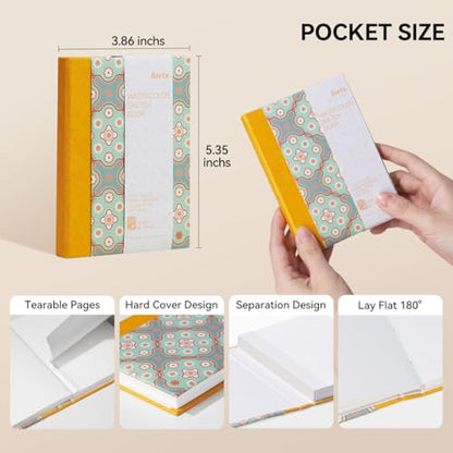 Arrtx Watercolor Sketchbook,100% Cotton Acid-Free 140lb/300gsm Hot Press Hardcover Watercolor Journal Notebook 2 Pack,40 Sheets 5.35 x 3.86 inches