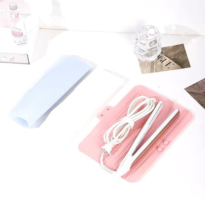 Heat Resistant Silicone Mat Travel Case Portable Travel Mat Cover for Hair Straightener, Flat Iron and Hot Hair Styling Tools (White) - color: White