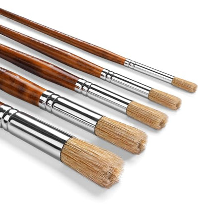 Fuumuui Texture Paint Brush Set, 5Pcs Hollow Natural Hog Split Bristle Flat Artist Paint Brushes for Watercolor, Gouache, Acrylic and Oil, Textured Canvas Creation for Beginners & Professional
