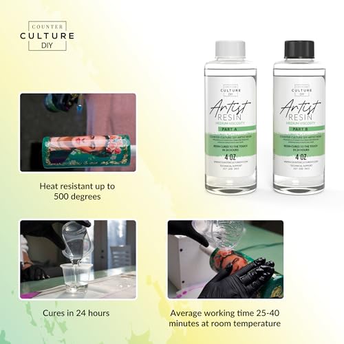 Counter Culture DIY Clear Artist Resin, Medium Viscosity, 2 Gallon Kit, Art Epoxy Supplies for Metallic Stains Acrylic 100% Solids Easy Coat No VOCs Scratch UV Heat Resistant to 500 Degrees - size: 2 Gallon Kit