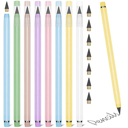 HOTUT Inkless Pencil,7PCS Infinity Pencils with Extra 7 Eraser Reusable Inkless Everlasting Pencil with 7 Replaceable Nibs for Students Writing Drawing Home Office School Supplies - color: Light Multicolor