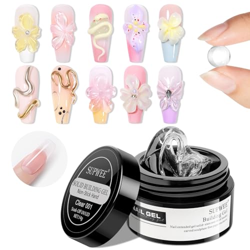 Solid Builder Gel for Nails - 3D Nail Art Gel Clear Non-Stick Hand for Carving Molding Patterns Decoration Extend for Manicure DIY at Home 14g(0.49fl oz) - color: Clear
