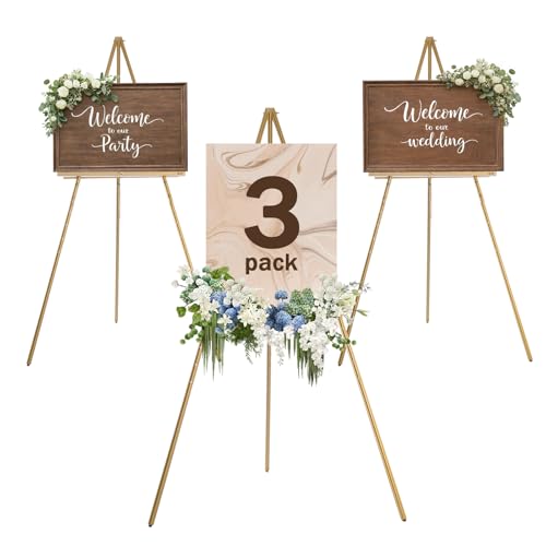 DJAR 3 Pcs 63" Adjustable Wooden Display Easel Stand for Sign | Dual-Use Design, Natural Pine Wood, Ideal for Wedding, Welcome Boards, Pictures, Photos, Posters - color: Gold, size: 3pcs