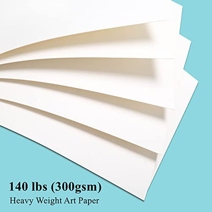 FEITAKE 100% Cotton Watercolor Paper Cold-Press / 140lb (300gsm) / Acid Free Mixed Media Art Drawing Papers - 30Sheets Pack - 6"X8" - color: 6 x 8 Inches