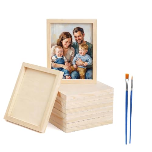 12x16 Inch Wood Panel Boards, 5 Pack Unfinished Wood Frames for Crafts, Wooden Painting Boards with 2 Fine Detail Brushes for Acrylic, Oil Painting and DIY Art Projects