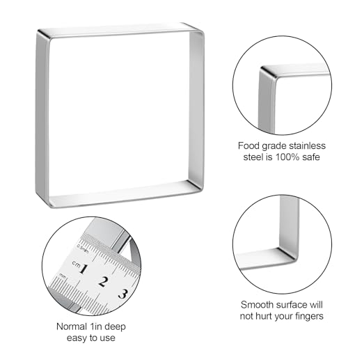 Square Cookie Cutter Sandwich Cutters for Lunchbox Fruit Cutters Vegetable Cutters for Baking DIY X‘mas Birthday Party Decor, Pack of 5 - style: Square