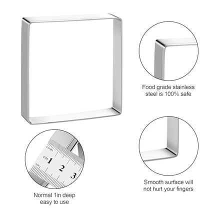 Square Cookie Cutter Sandwich Cutters for Lunchbox Fruit Cutters Vegetable Cutters for Baking DIY X‘mas Birthday Party Decor, Pack of 5 - style: Square