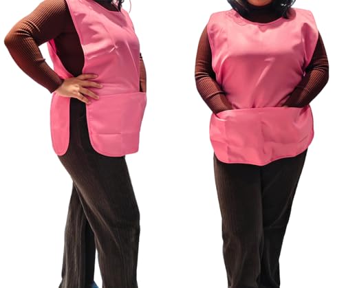 Large Smock Cobbler Apron for Men & Women, Adjustable Side Ties & 2 Pockets - color: Pink+pink