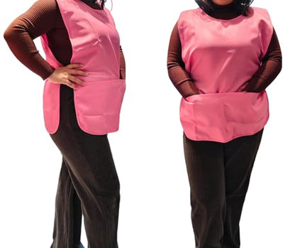 Large Smock Cobbler Apron for Men & Women, Adjustable Side Ties & 2 Pockets - color: Pink+pink
