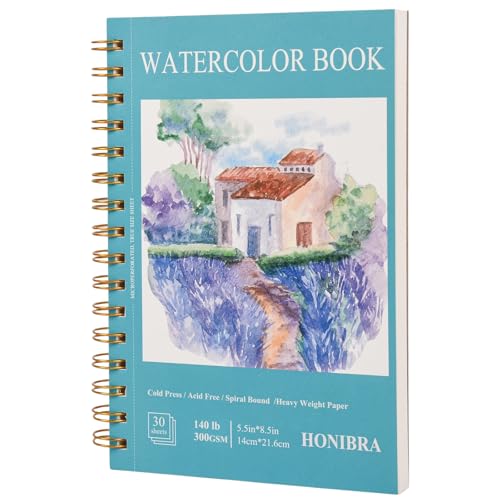 Watercolor Paper Pad 5.5" x 8.5", 30 Sheets 140lb/300g Cold Press Small Watercolor Sketchbook, Spiral Bound Watercolor Journal workbook for Adults Exercises or Mixed Media Drawing and Markers - size: 5.5" x 8.5"