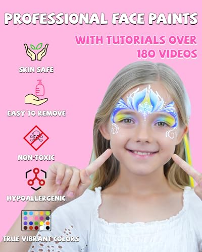Anka Bella Professional Face Painting Kit for Kids,12X10gm Water Based Split Cake Face Paint with Stencil & Brushes,Hypoallergenic & Non-Toxic,Gift for Birthday Parties/Halloween/Carnival - color: Rainbow Falls set