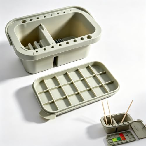 with Lid - 3-in-1 Organizer Includes Paint Palette & Water Cup, Portable Brush Storage & Cleaner Set for Acrylic/Oil Painting