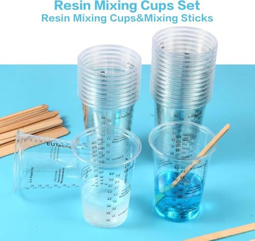 Epoxy Resin Mixing Cups, 50 Pieces 240 ml Disposable Measuring Cups with 50 Pieces Mixing Sticks for Liquids, Mixing Resin, Paint, Pigment