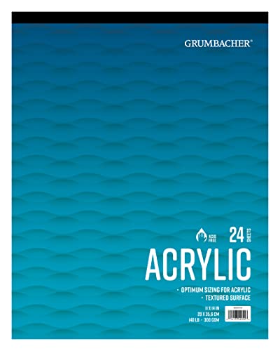 Grumbacher 11" x 14" Acrylic Tape-Bound Paper Pad, 140 lb. / 300 GSM, 24 White Sheets/Pad, 1 Each (460801314) - size: 11 x 14 Inches, Tape Bound, style: 24 Sheets