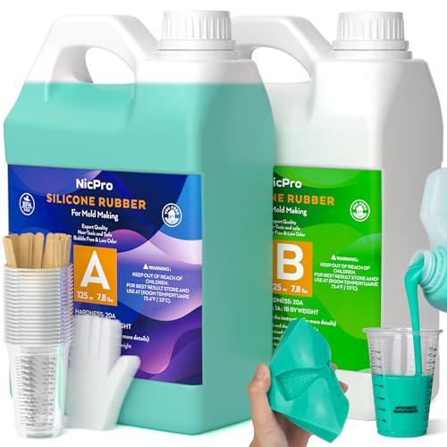 Nicpro 250 oz Silicone Mold Making Kit 20A, Platinum Liquid Silicones Rubber for Mold Maker, Jade Green Flexible & Food Safe Mix Ratio 1:1 for Casting 3D Resins Molds DIY with Gloves, Sticks & Cups - size: 250oz