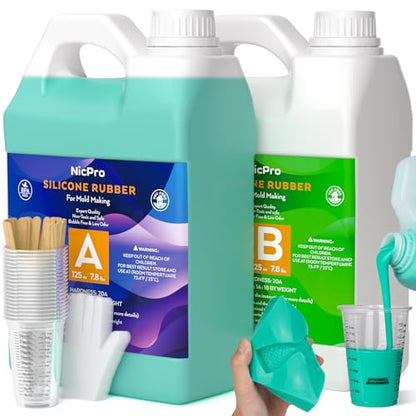Nicpro 250 oz Silicone Mold Making Kit 20A, Platinum Liquid Silicones Rubber for Mold Maker, Jade Green Flexible & Food Safe Mix Ratio 1:1 for Casting 3D Resins Molds DIY with Gloves, Sticks & Cups - size: 250oz