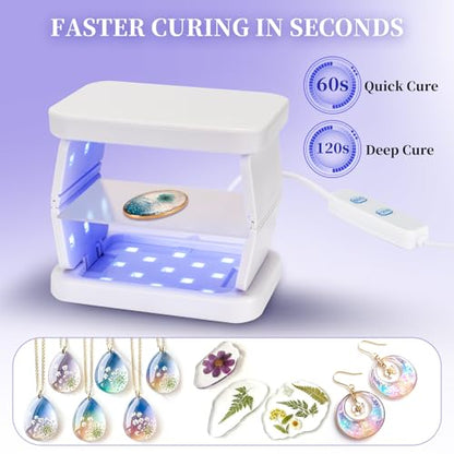 ZEROMX UV Light for Resin, 38W 38 LED Small Double Sided Curing Lamp with Timer, Fast No-Flip and Simultaneous Processing, Portable Collapsible Chamber for Jewelry Making,DIY Crafts