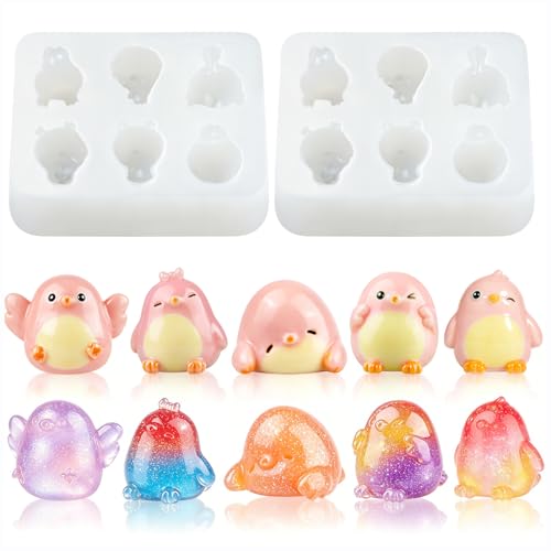 Mini Cute Tit Birds Figurines Silicone Mold, 2 Pcs Micro Dollhouse Animal Epoxy Casting Mold with Realistic Shapes for DIY Resin Art Fairy Garden Miniatures Landscape Crafts Decor (6-Cavity) - color: 2 Pc Tit Birds White