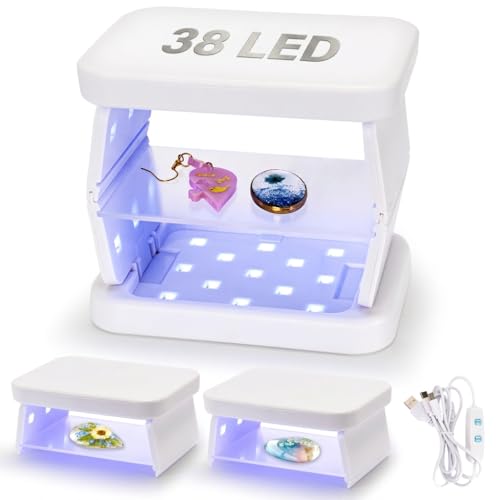 ZEROMX UV Light for Resin, 38W 38 LED Small Double Sided Curing Lamp with Timer, Fast No-Flip and Simultaneous Processing, Portable Collapsible Chamber for Jewelry Making,DIY Crafts