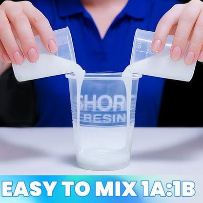 SHORE RESIN Silicone Mold Making Kit 40 kg, Platinum Cure 15A, 1:1, 4H Cure | 40 kg platinum cure silicone, 1:1 mix, 15A flexible hardness, smooth flow and 4H cure for resin casting and craft molds.