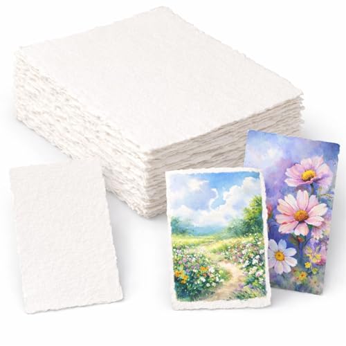 60 Sheets 300 GSM White Cotton Watercolor Paper, 4 x 6 inch Textured Deckled Edge, Ideal for Wedding Invitation, Watercolors, Cards, Crafts - color: 60 pcs, size: 4 x 6inch