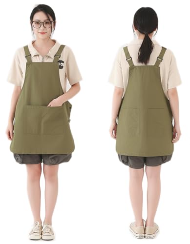 NEWGEM Waterproof Apron with Pockets for Women Cooking Painting Baking Gardening - color: 3 Pockets Green