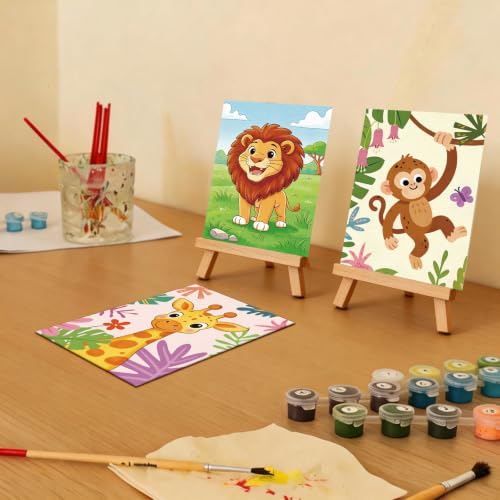Anseal 12 Packs Pre Drawn Canvas to Paint, 5" X 7" Cute Animals Pre Printed Canvas for Painting, Pre Stretched Canvas Outline Painting Boards for Party Favor - style: Animals