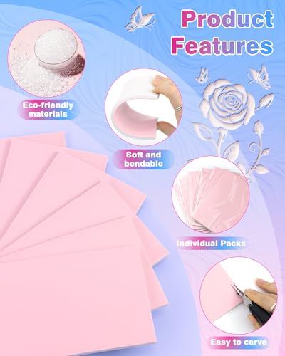 FIVEIZERO 6PCS Rubber Carving Blocks,4"x6" Linoleum Blocks & Double-Layer Linocut Block for Block Printing,Stamp Making-Printmaking Supplies for DIY Crafts,Art Projects,Speedy Carve Tools - color: Light Pink