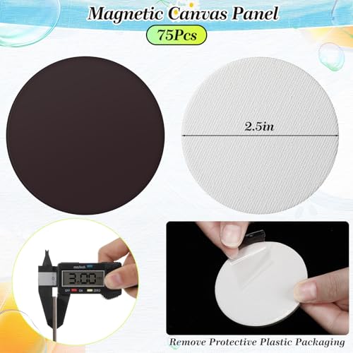 Nezyo 75 Pieces Magnetic Painting Canvas Panel Mini Canvas Boards Mini Canvases Tile Art for Painting Magnetic Fridge Locker Art Paints Crafts DIY Kit(Round,2.5 Inch) - size: 2.5 in, style: Round