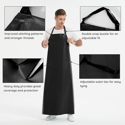 Thicker Rubber Apron, Extra Long Adjustable Apron, Heavy Duty Oil&Chemical Resistant Waterproof Work Aprons - color: Black