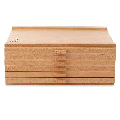 7 Elements 6 Drawer Wooden Artist Storage Supply Box for Pastels, Pencils, Pens, Markers, Brushes and Tools - size: 6-Drawer